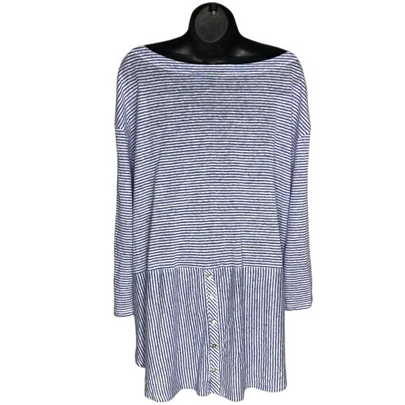 NWT Adrienne Vittadini Linen Top Womens 2X Roll Tab 3/4 Sleeve Striped Coastal - Picture 2 of 16